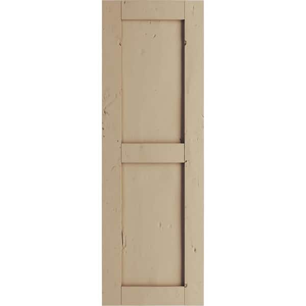 18 in. x 62 in. Timberthane Polyurethane 2 Equal Panel Flat Panel Knotty Pine Faux Wood Shutters Pair