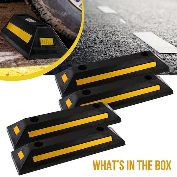 Vehicle Wheel Stop - Car and Truck Parking Curb Tire Stop, Heavy Duty Rubber Parking Tire Block (Set of 4)