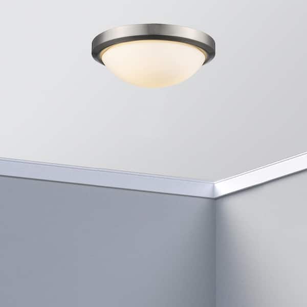 Bliss 15 in. 3-Light Brushed Nickel Flush Mount Ceiling Light Fixture with Frosted Glass Shade