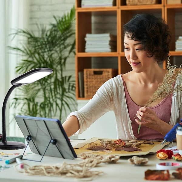 14 in. Eos 12W Full Sunlight Spectrum Integrated LED Desk Lamp, Black, Dimmable for Reading, Arts and Crafts