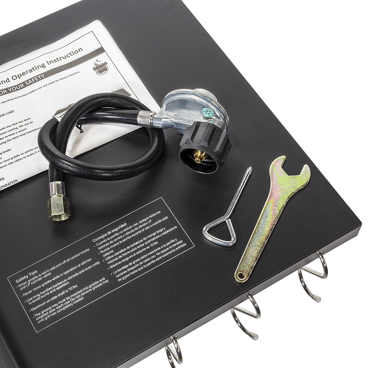 58,000 BTU Outdoor Gas Propane Double Burner Stove Cook Station Flat Top Griddle & Deep Fryer BBQ Grill Camp Side Table