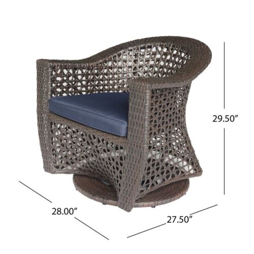 Noble House Big Sur Patio Swivel Chair Wicker with Cushion Multi-Brown/Na<wbr/>vy Blue
