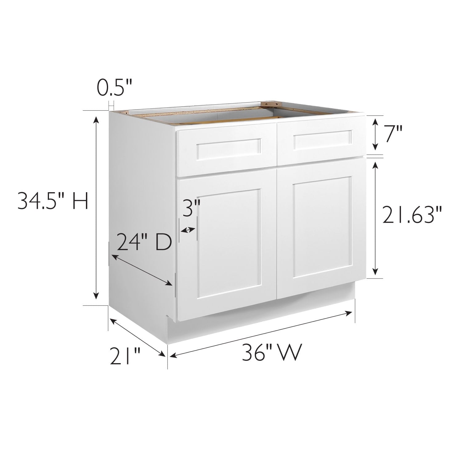 Design House 561407 Brookings Unassembled Shaker Base Kitchen Cabinet 36x34.5x24, White