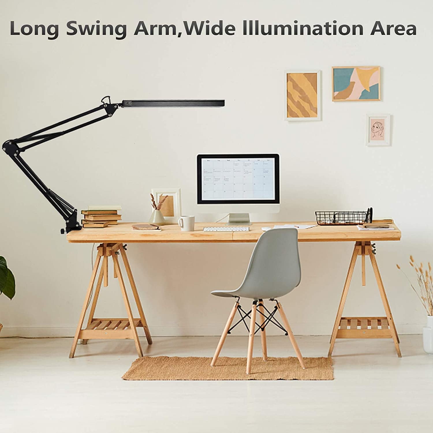 Syenll LED Desk Lamp, Adjustable Swing Arm Desk Light with Clamp, Reading Lamp for Home Office Black