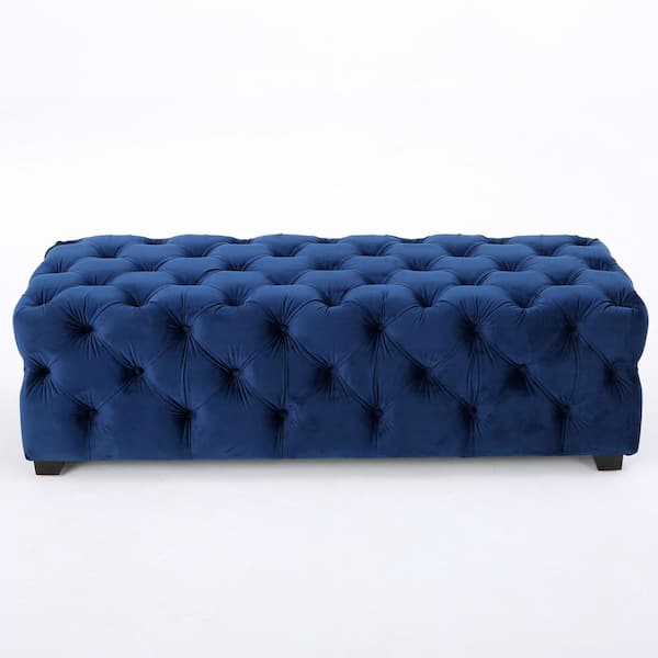 Brianna Navy New Velvet Tufted Ottoman
