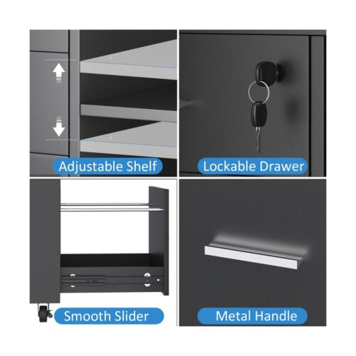 JUMMICO 3 Drawer Mobile File Cabinet, Wood Lateral Filing Cabinet with Lock, ...