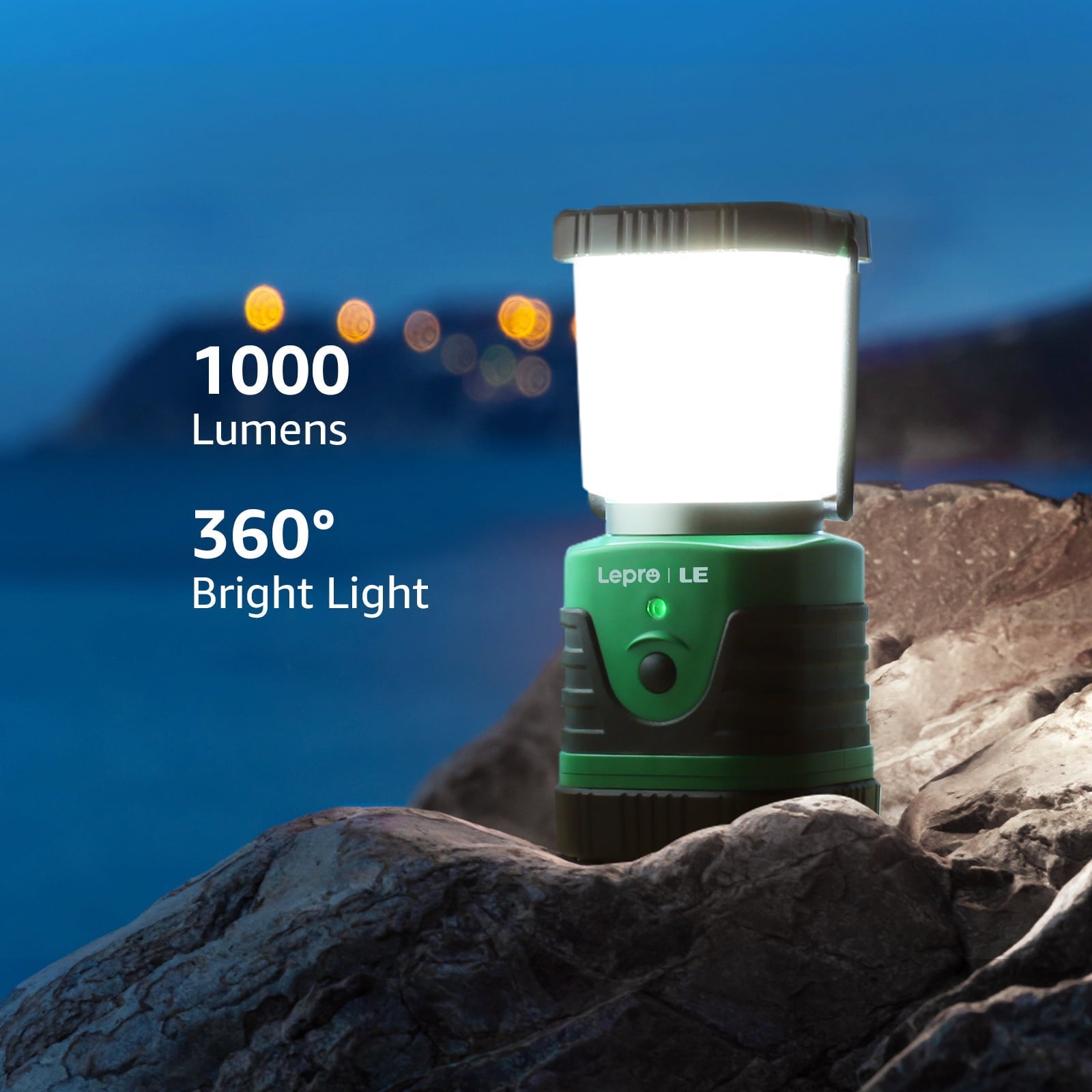 Lepro LED Camping Lantern Rechargeable, 1000LM, 4 Light Modes, 4400mAh Power Bank, IP44 Waterproof, Perfect Lantern Flashlight for Hurricane Emergency, Hiking, Home and More, USB Cable Included