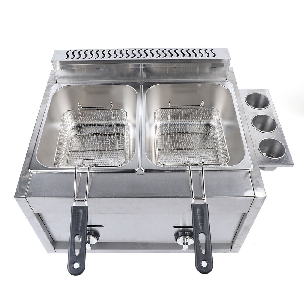 CNCEST Commercial 2 Burner Deep Fryer Propane Gas Fryer Propane LPG 2 Basket Stainless Steel