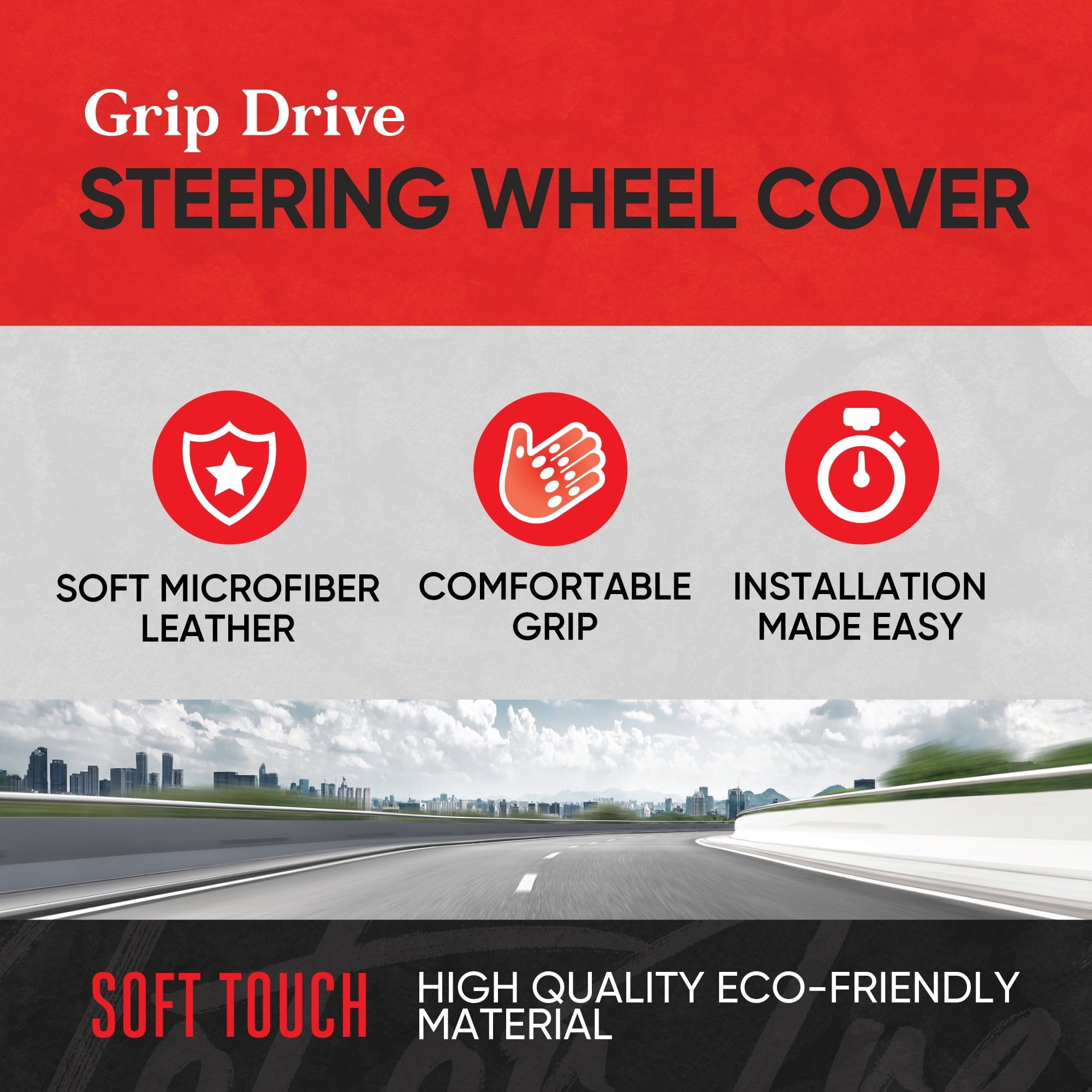 Motor Trend GripDrive Carbon Fiber Series - Steering Wheel Cover for Car and SUV - Synthetic Leather Comfort Grip Handles