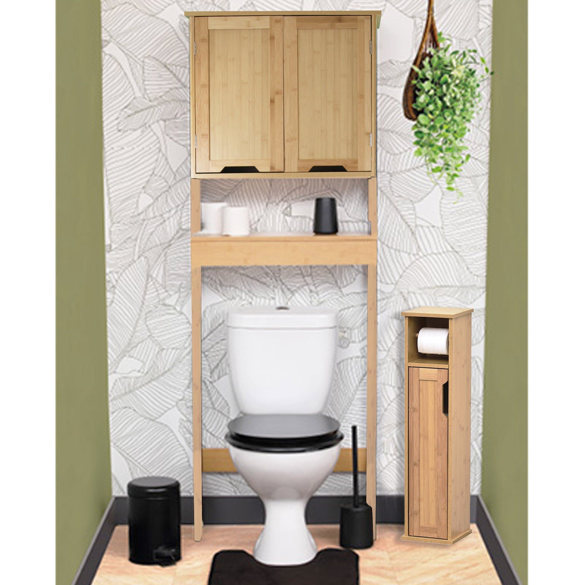 Toilet Paper Holder Stand Cabinet Mahe Bamboo - Wood