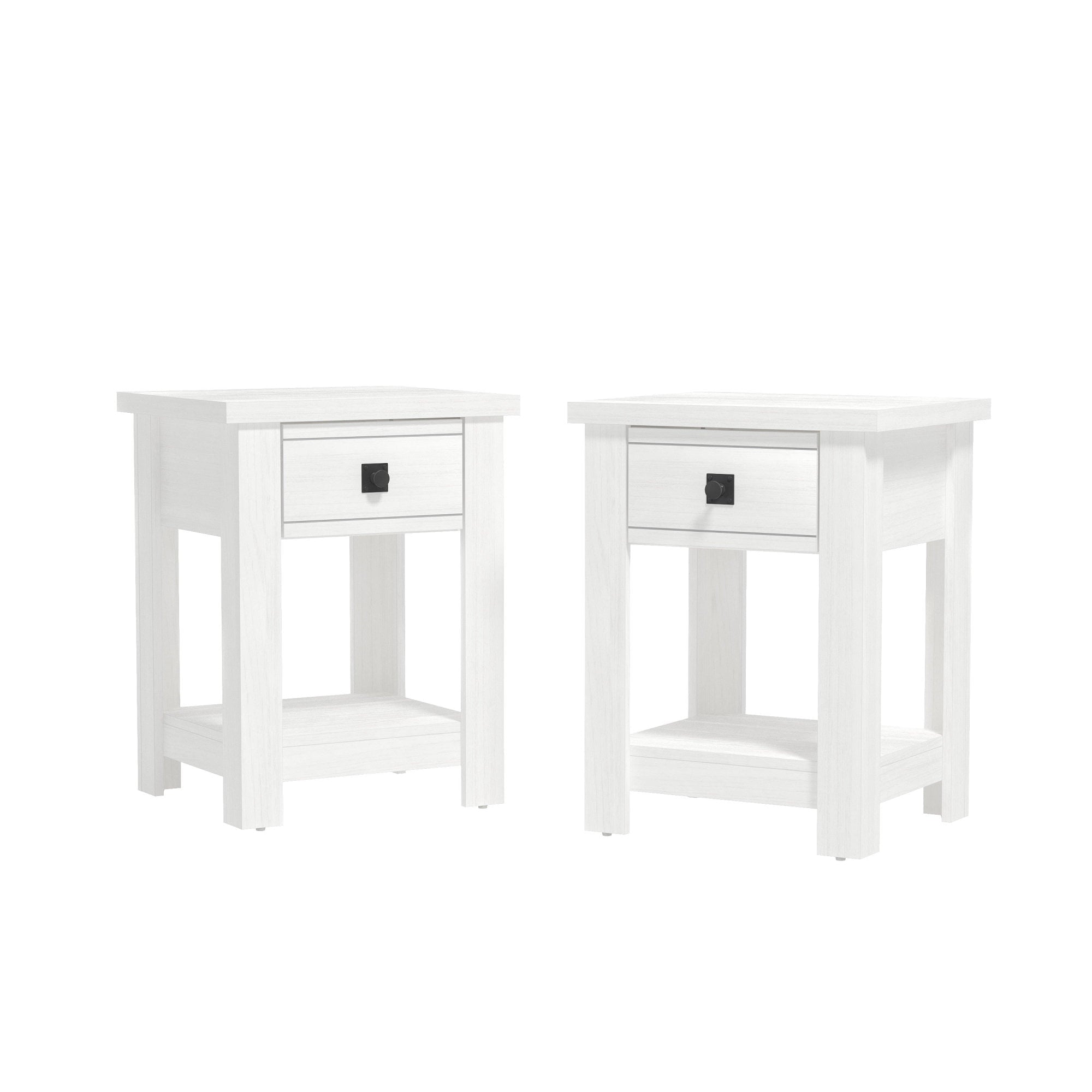 Hillsdale Addison Farmhouse 1 Drawer Nightstand, Set of 2, White