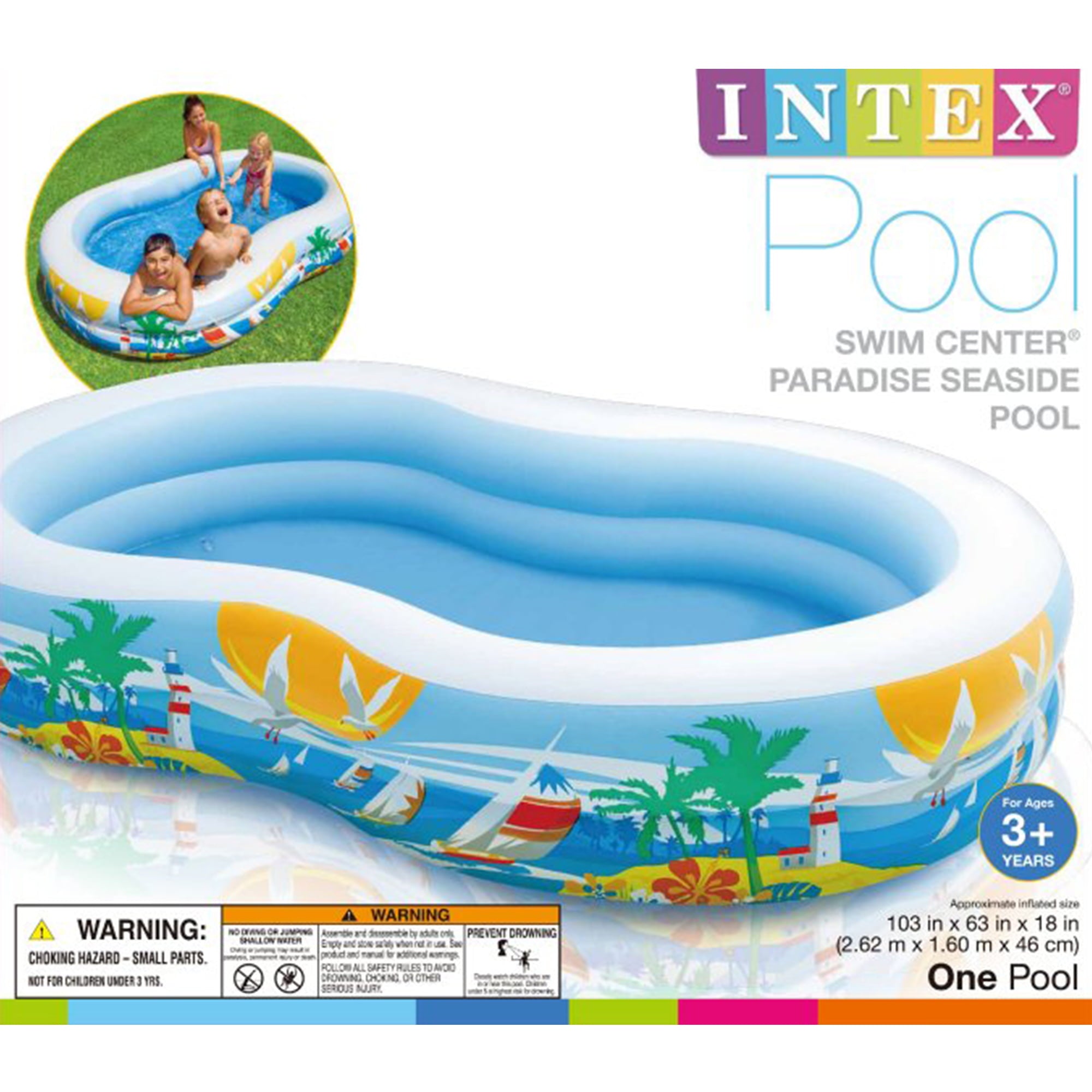 Intex 8.5’x5.25’x18” Seaside Paradise Inflatable Kiddie Pool & Electric Air Pump