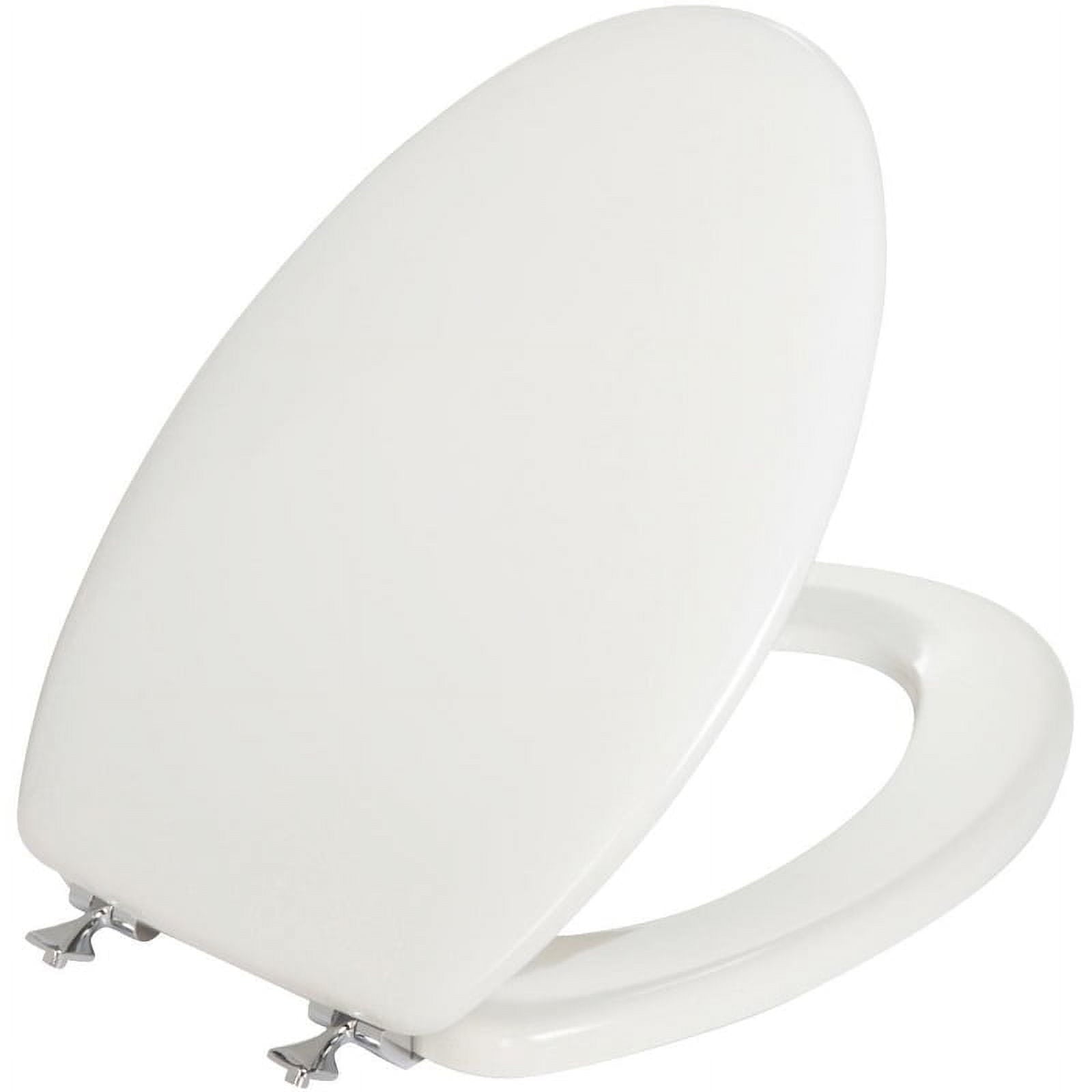 Mayfair Edgewater - Elongated Enameled Wood Toilet Seat in White with STA-TITE, Seat Fastening System, and Chrome Hinge