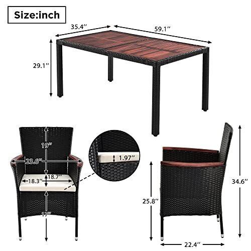 Tensun 7-Piece Outdoor Patio Dining Set Garden PE Rattan Wicker Dining Table ...