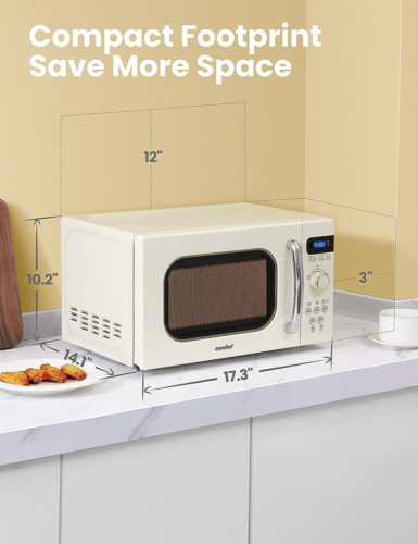COMFEE' Retro Small Microwave Oven With Compact Size, 9 Preset Menus, Apricot