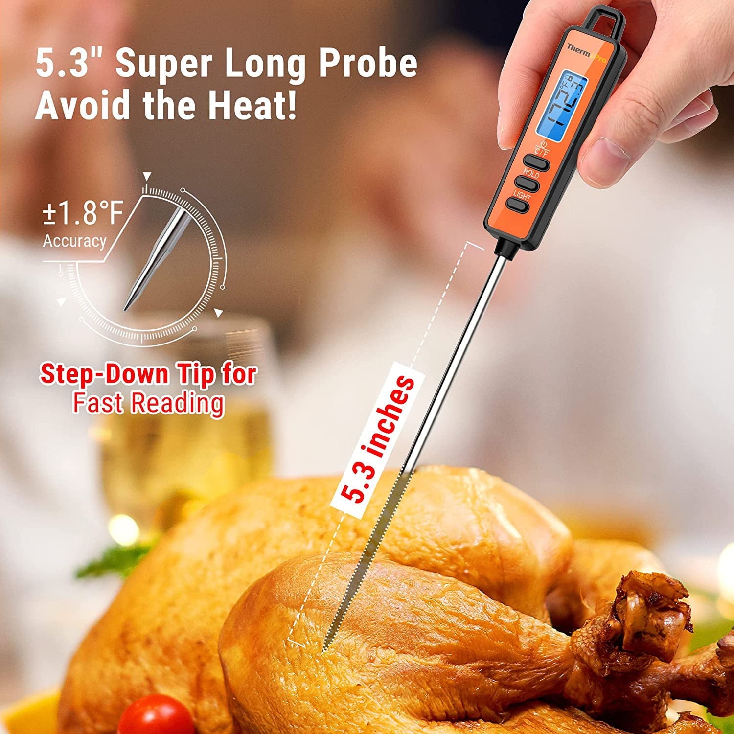 ThermoPro TP01A Digital Meat Thermometer with Long Probe Instant Read Food Cooking Thermometer For Grilling BBQ Smoker Grill Kitchen Oil Candy Thermometer