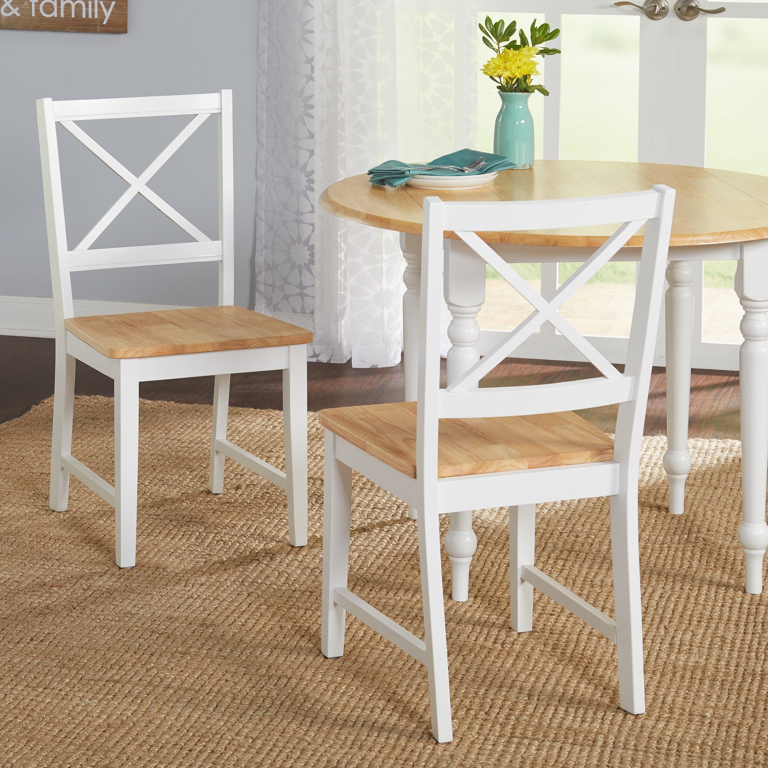 Virginia Cross-Back Chair, Set of 2, White/Natural