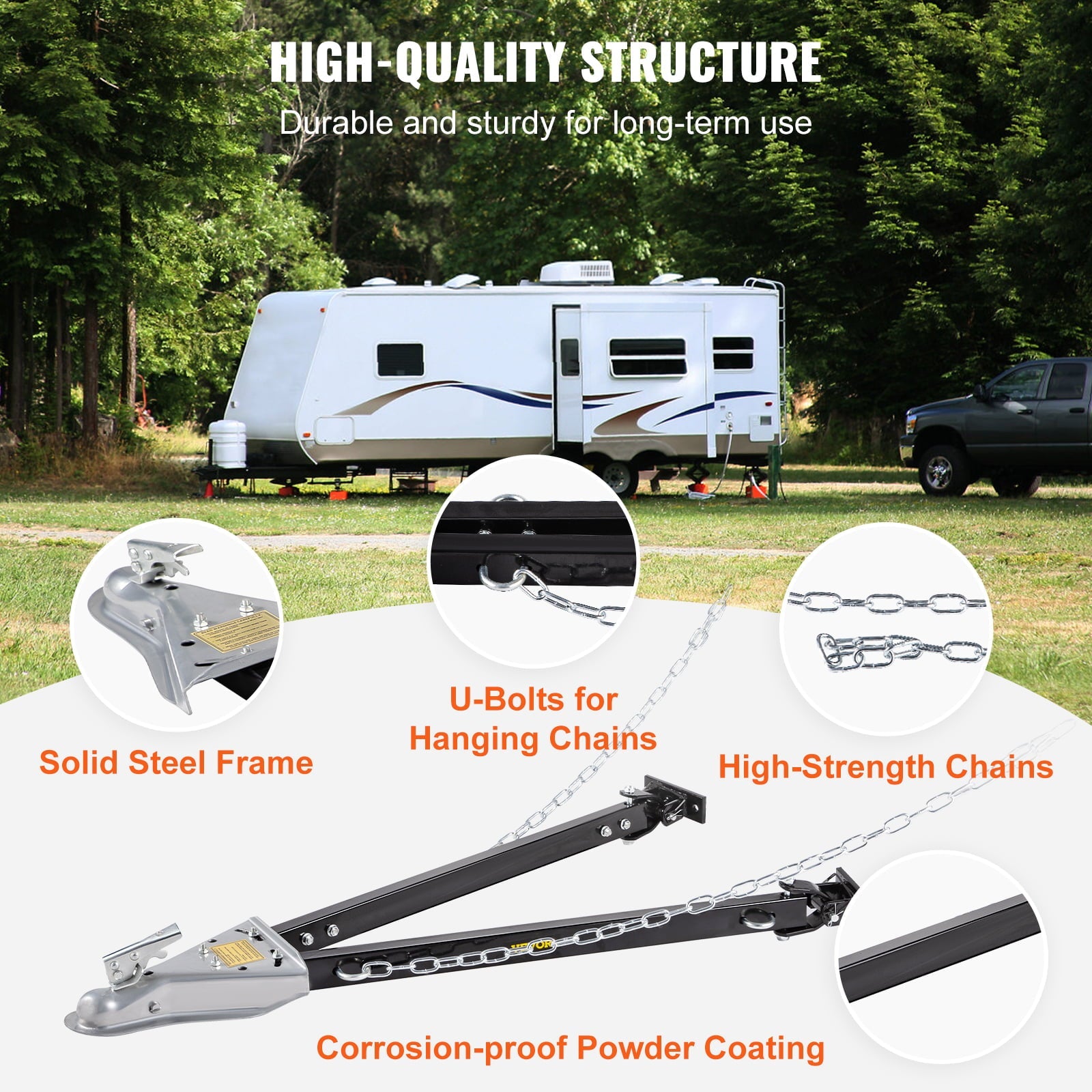 BENTISM Adjustable Tow Bar Bumper Mount Tow Bar 5000lbs Fit 2'' Ball w/ Chains