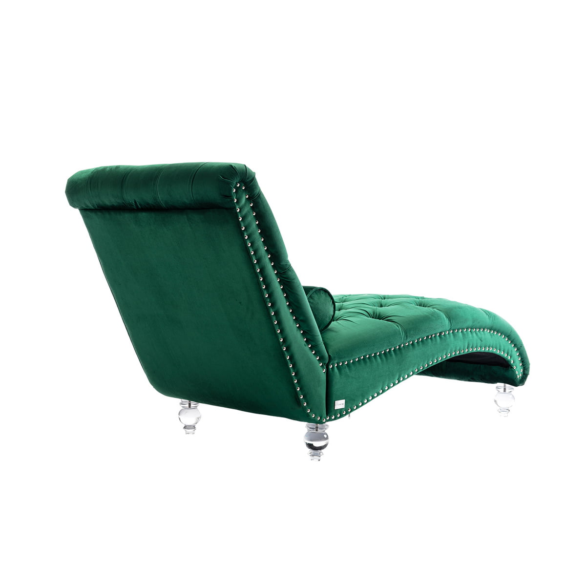 63.38'' Velvet Accent Sofa, Modern Long Lounger Leisure Concubine Sofa with Acrylic Feet & Lumbar Pillow, Chaise Reclining Lounger Barrel Sofa for Office or Living Room, Emerald