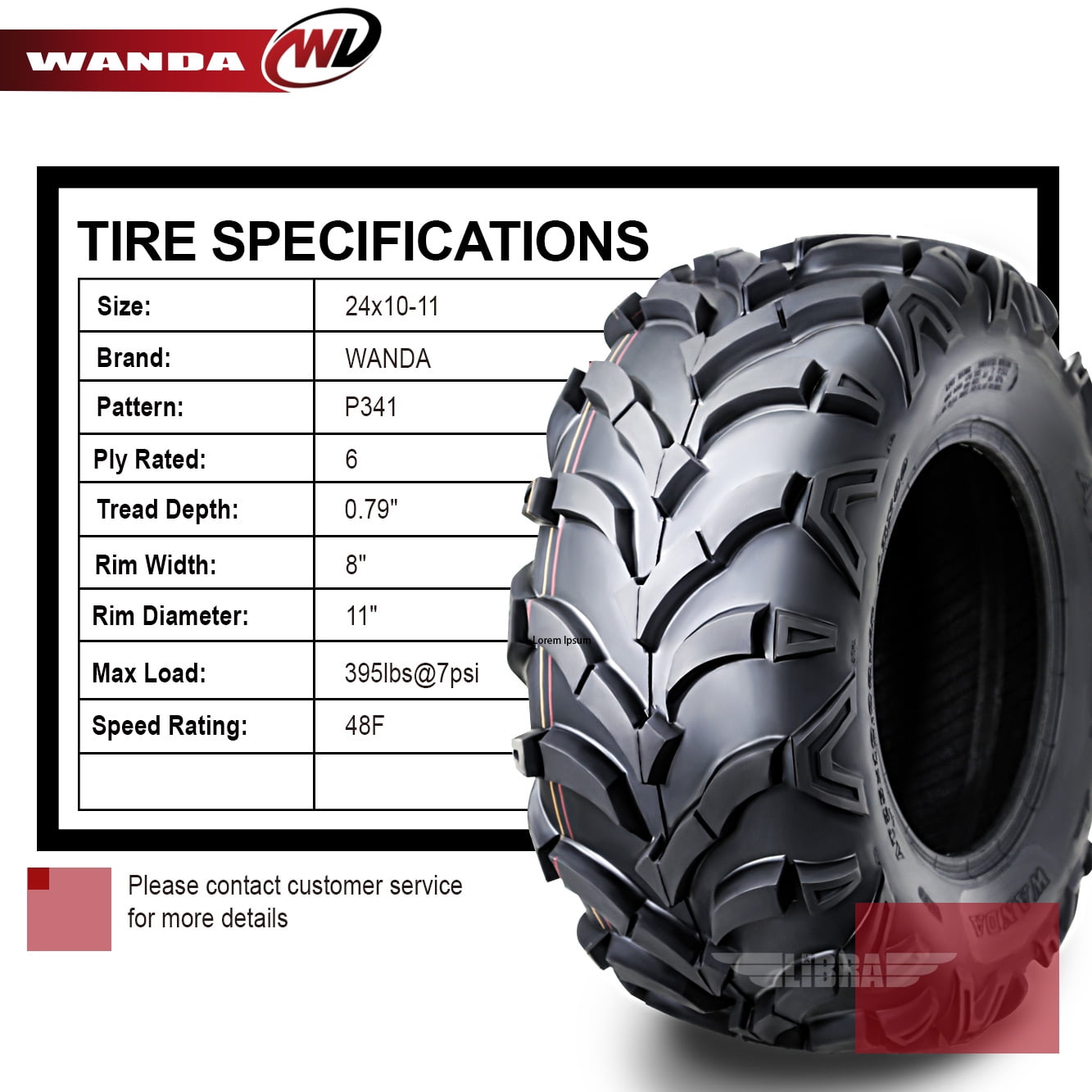 2 New WANDA ATV/UTV Tires 24x10-11 /6PR P341 - 10155