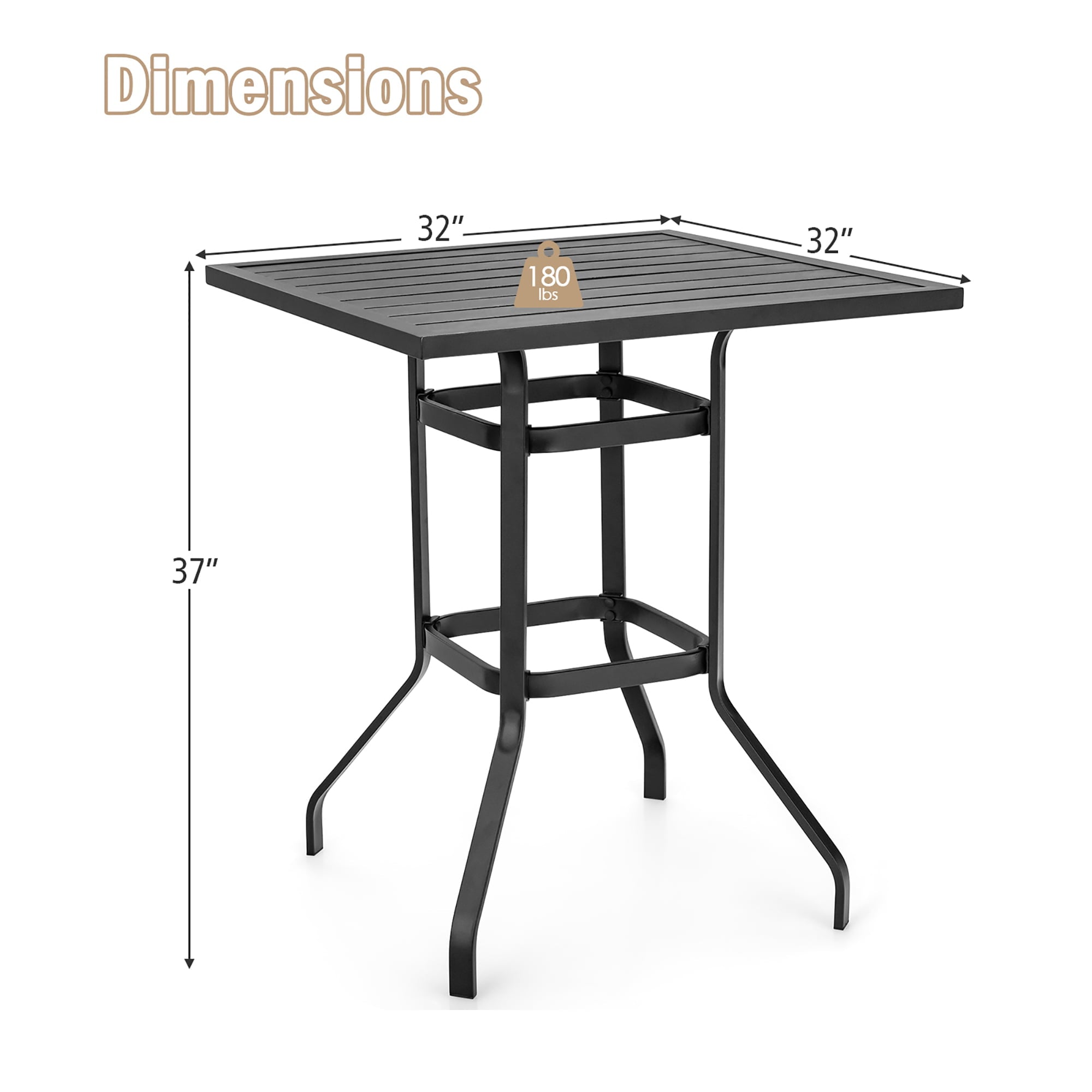 Costway 32''  Patio Square Bar Table Metal Cafe Bistro Table Garden Deck Black