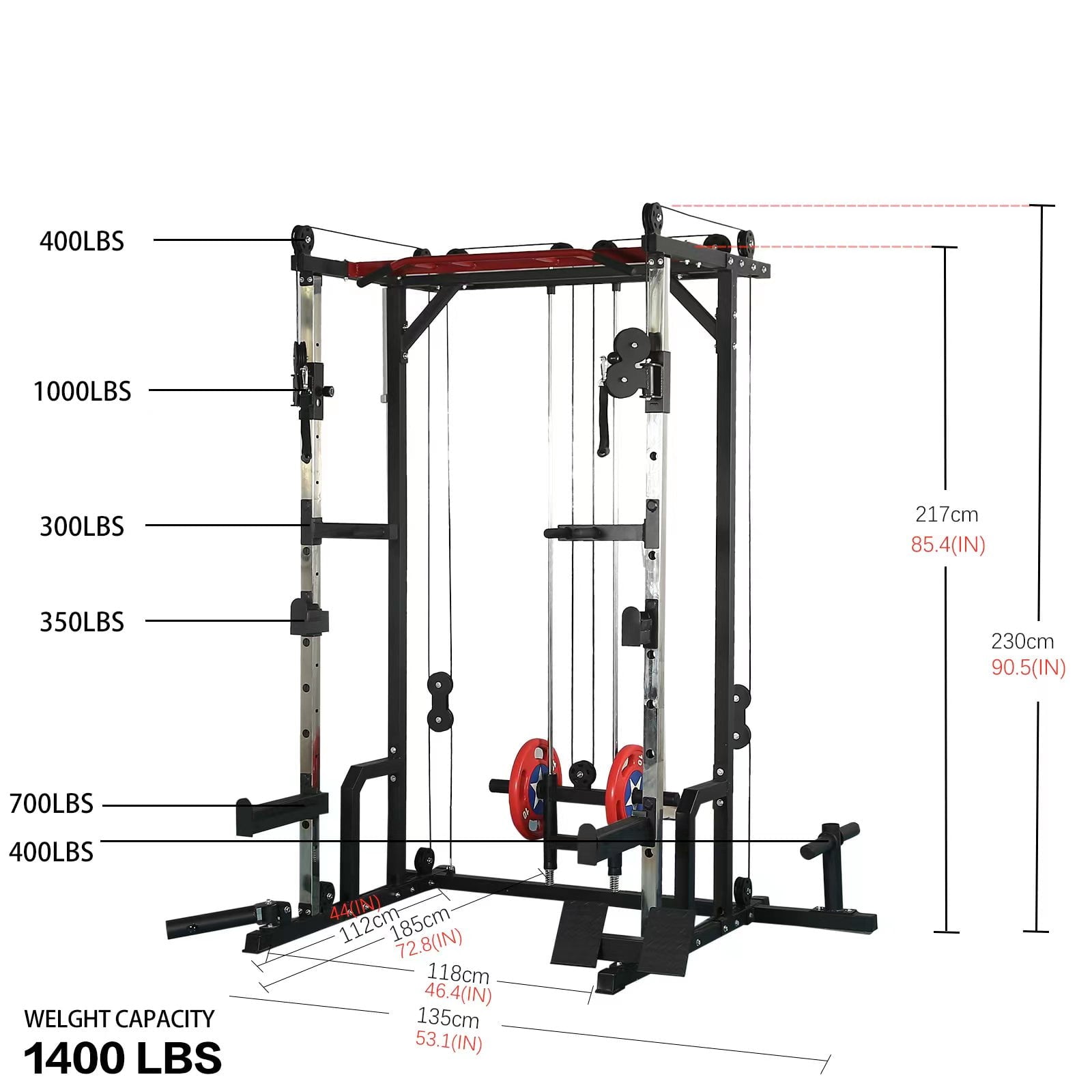 1400LBS Capacity Power Cage Rack, Professional Home Gym Equipment with Adjustable Cable Crossover System, Full Body Training System Heavy-Duty Squat Racks for Fitness Enthusiast
