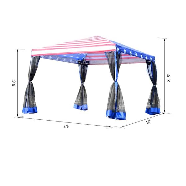 10 ft. x 10 ft. American Flag Pop-up Canopy Vendor Tent with Removeable Mesh Walls, Easy Setup and Travel Bag Included