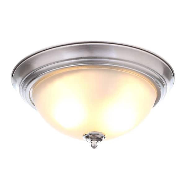 11 in. 1-Light Brushed Nickel Flush Mount with Frosted Glass Shade (2-Pack)