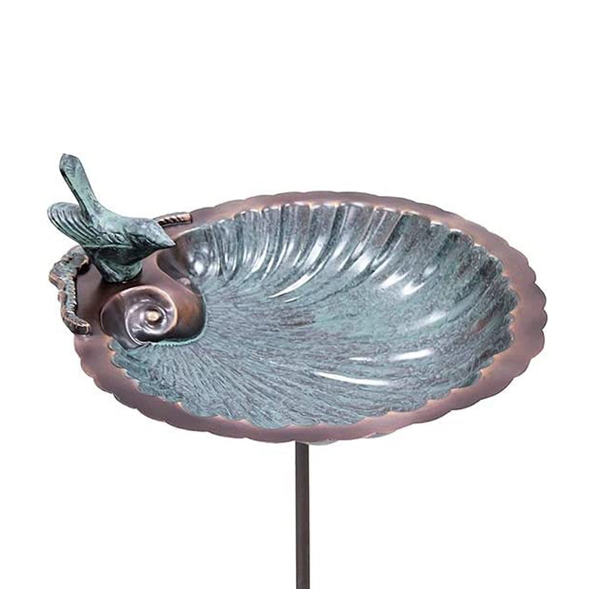 Achla Designs 11 In Scallop Shell Birdbath with 36 In Ground Stake, Copper