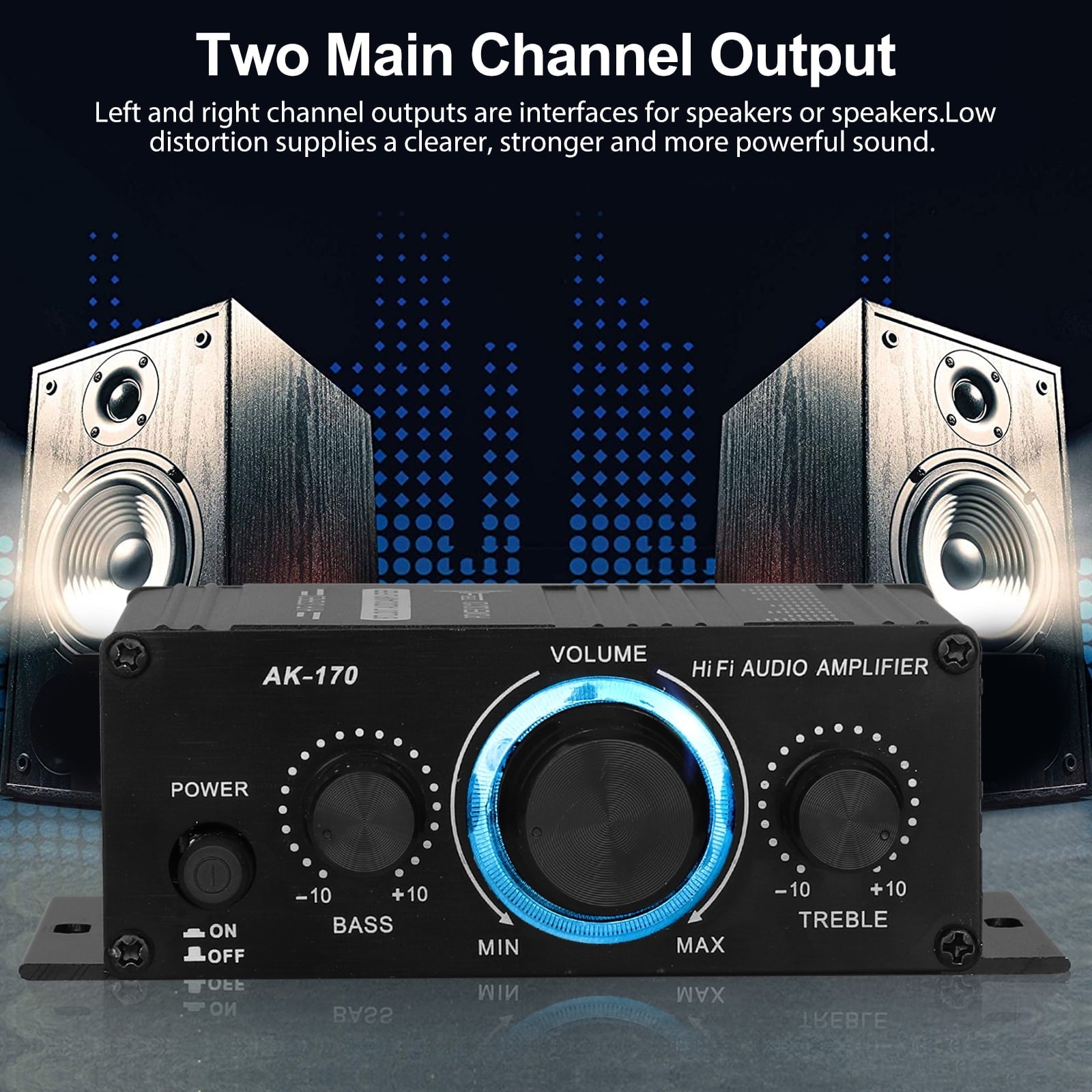 Lingsida Audio Power Amplifier, 20W+20W Mini HiFi Stereo Audio Amplifier, 2CH Subwoofer Amp Stereo Bass Audio Player for Auto Car Mp3 Mp4 PC Speaker, Black