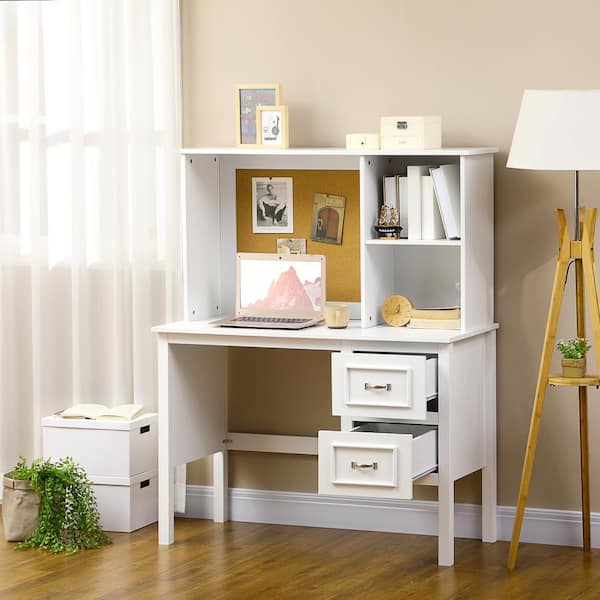 19.75 in. Rectangular White 2 Drawer Computer Desk with Drawers and Shelves