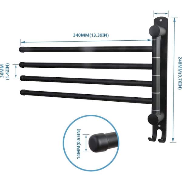 Black Towel Rack Swivel Towel Rack Wall Mounted, SUS304 Stainless Steel Towel Bar, Space Saving Towel Holder