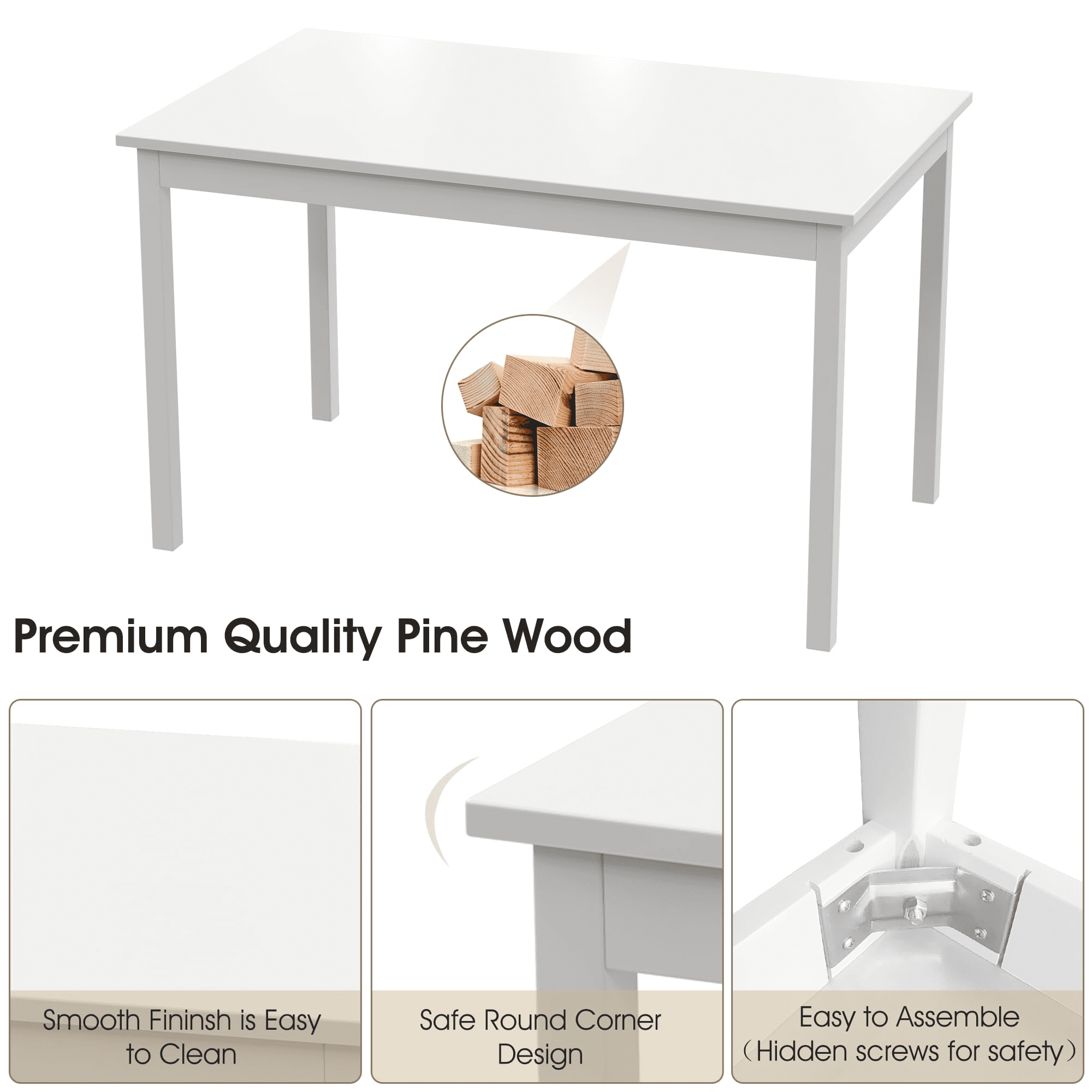 Alohappy Dining Table with 4 Chairs Set, 5 Piece Kitchen Table Set  for 4, Pine Wood Dining Table Rectangle Breakfast Table and Chairs for Home Kitchen Small Space, Space-Saving & Easy Assembly, White