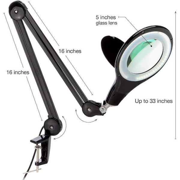 Lightview Pro 33 in. Black LED Adjustable Clamp 2.25 x Lighted Magnifier Desk Lamp