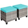 Costway 2PCS Patio Rattan Cushioned Ottoman Seat  Foot Rest TableTurquoise
