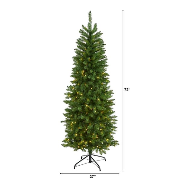6 ft. Pre-Lit Slim Green Mountain Pine Artificial Christmas Tree with 250 Clear LED Lights