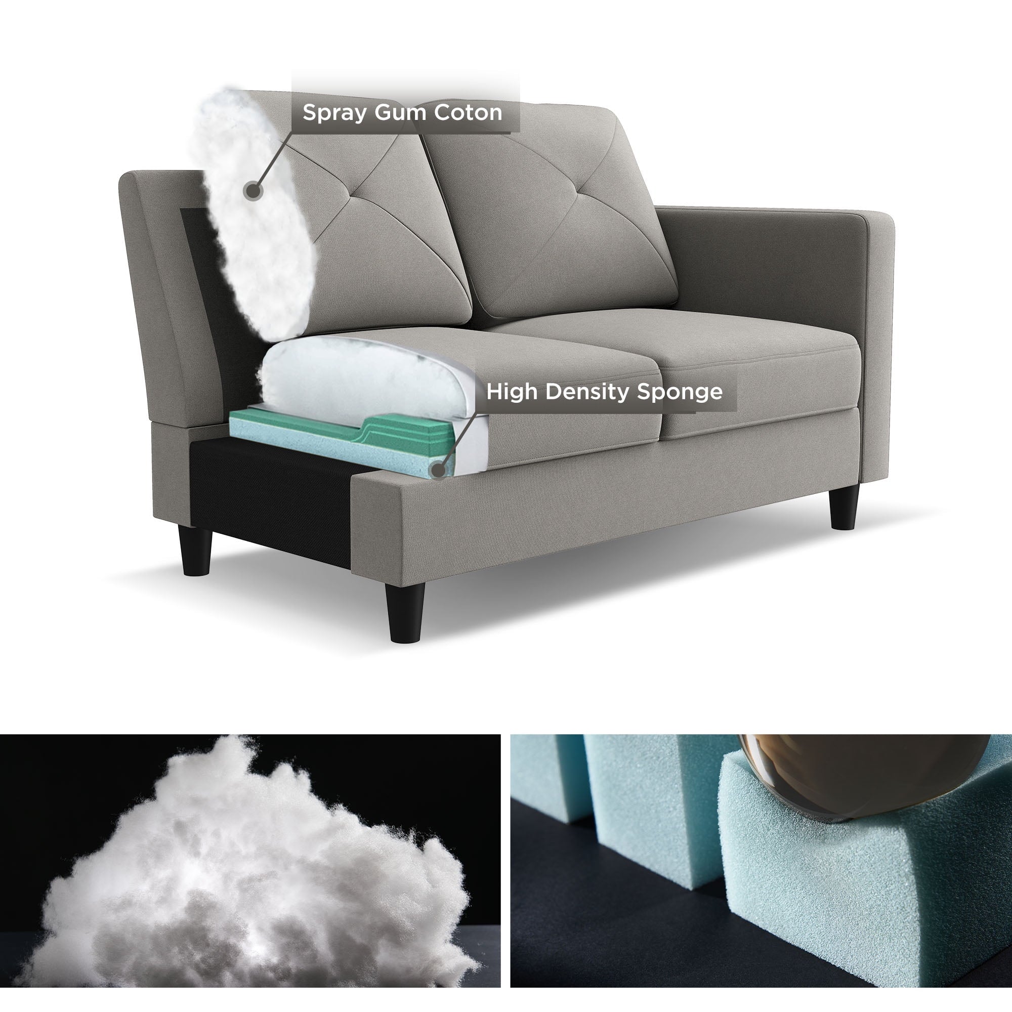 HONBAY Modern Upholstered U-Shape Modular Sleeper Sectional Couch Sets with Ottomans, Light Grey