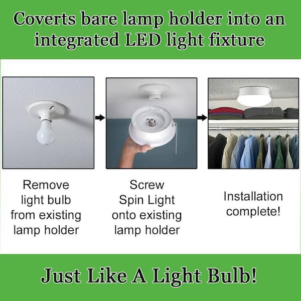 Spin Light 7 in. Closet Light with Pull Chain LED Flush Mount Ceiling Light 830 Lumens 4000K Bright White Basement Light