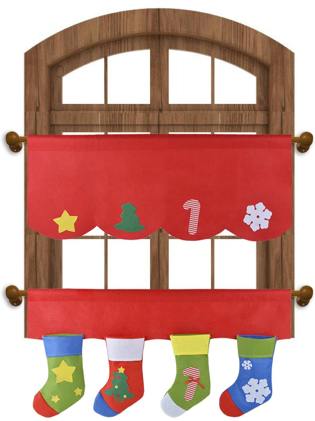 Christmas Window Valance,  Tgnazet 2PCS Red Set Christmas Decor Fall Kitchen Window Curtains Valances for Christmas Home Decorations