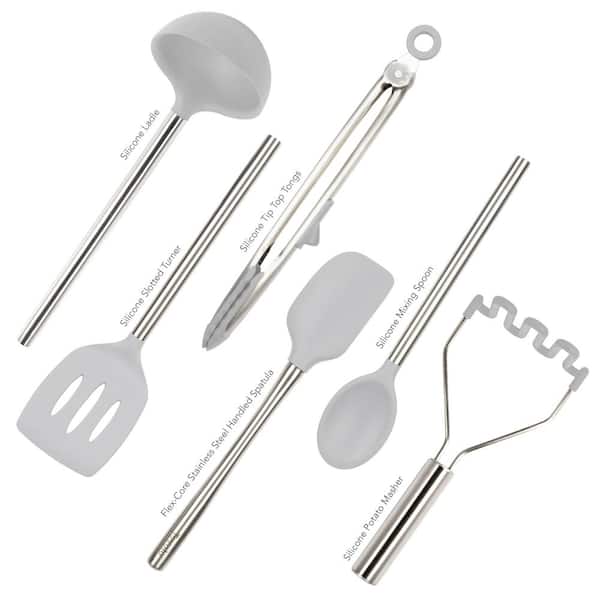 Silicone Oyster Gray Utensil for Meal Prep and Cooking (Set of 6)