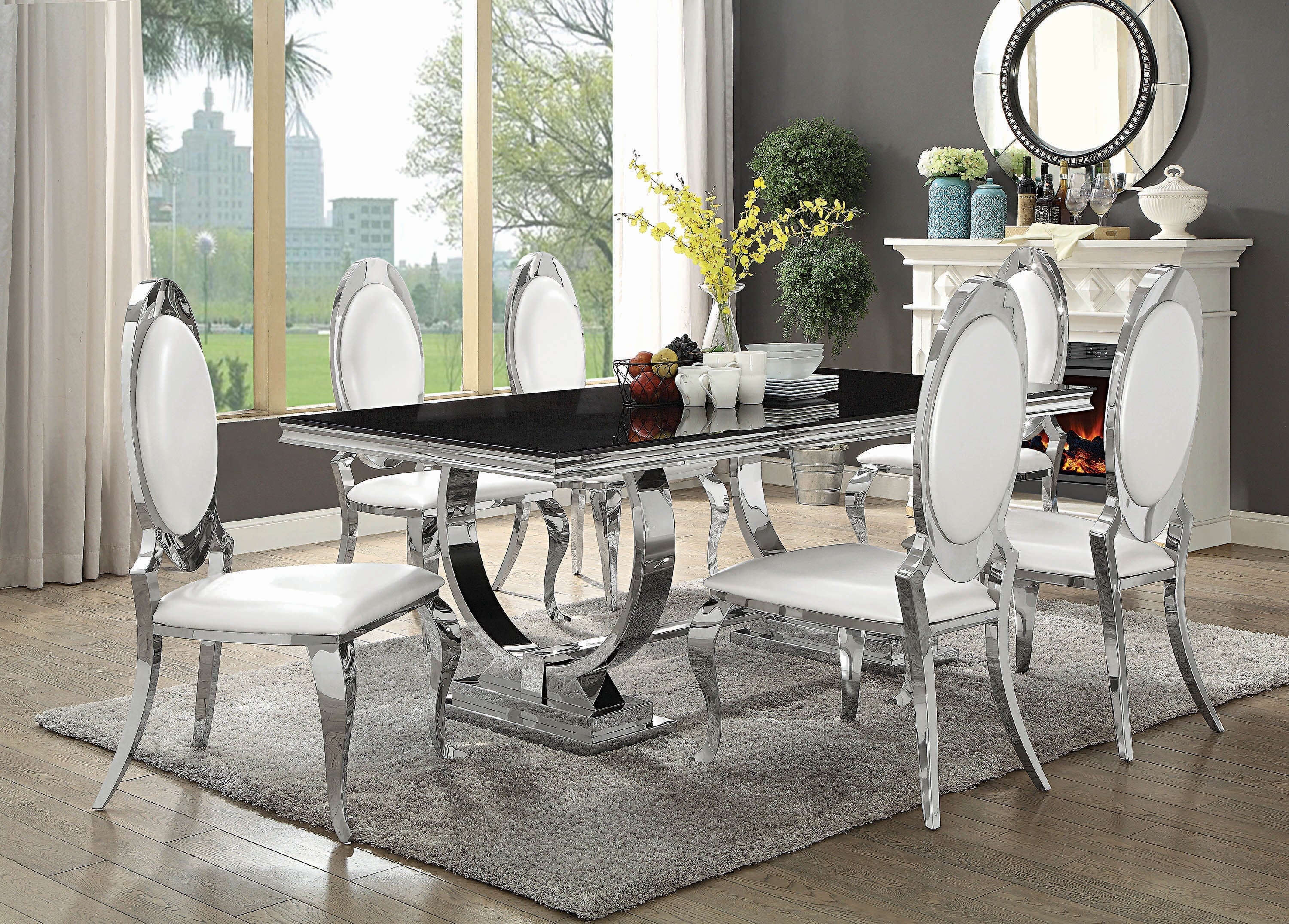 Antoine Rectangular Dining Table Chrome and Black Box 2