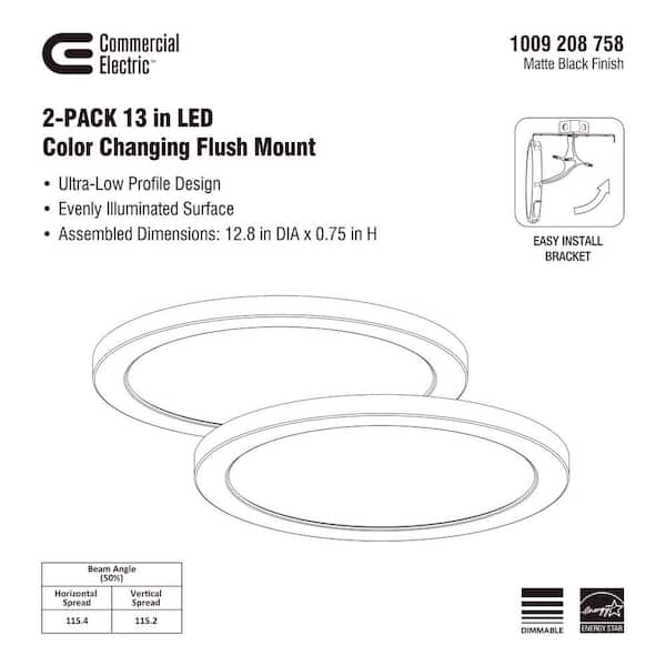 13 in. New Ultra-Low Profile Edgelit 5CCT Selectable LED Flush Mount Matte Black (2-Pack)