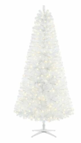 Home Accents 7 ft Snowy Tinsel Spruce Christmas Tree 300 White LED Mini Lights