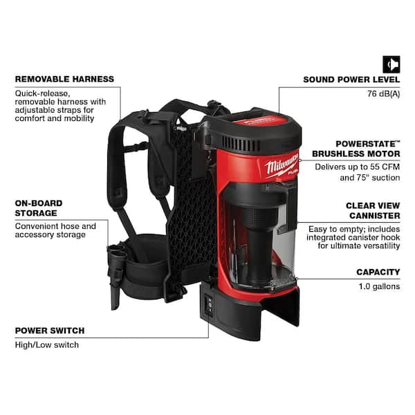 M18 FUEL 18-Volt Lithium-Ion Brushless 1 Gal. Cordless 3-in-1 Backpack Vacuum (Vacuum-Only)