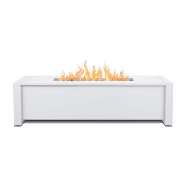 Keenan 52 in. W x 26 in. D Outdoor Aluminum Liquid Propane Fire Table in White with Protective Cover