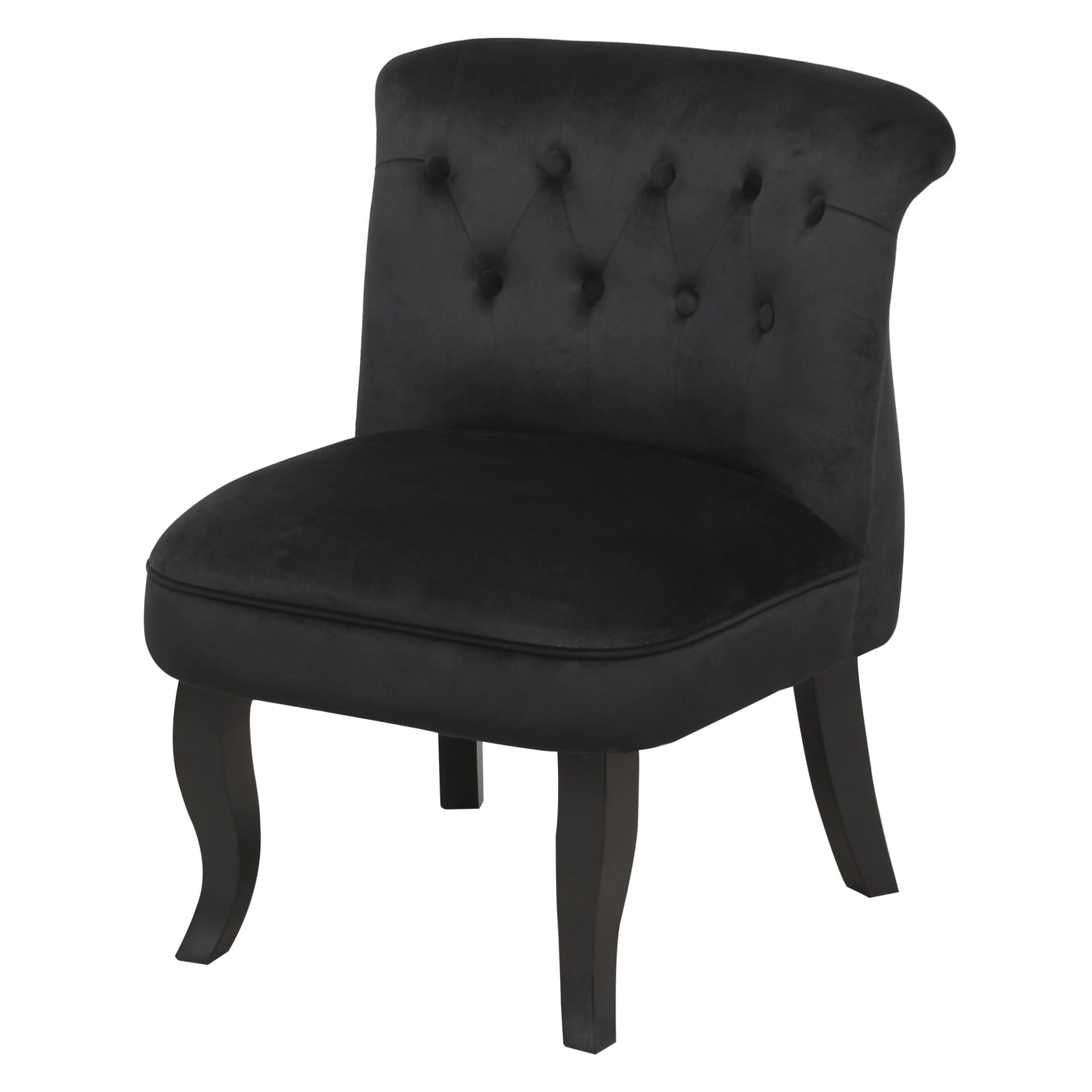 Modern Velvet Dining Chair with Solid Wood Legs, Tufted Vanity Chairs with Back, Accent Chair with Wood Frame, Single Sofa Chair for Bedroom, Living Room, Office, Study Room, Black