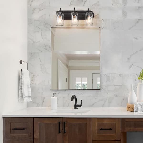 Modern Farmhouse 3-Light Oil-Rubbed Bronze Bathroom Vanity Light with Clear Mason Jar Glass Shade, Coastal Wall Sconce