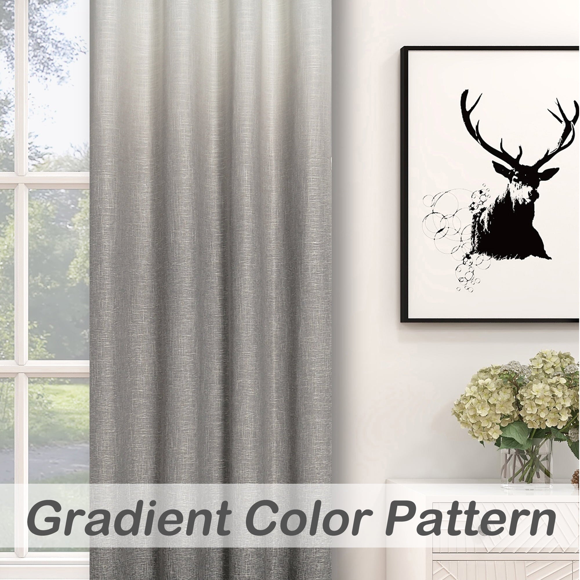 Uptown Home Gray White Ombre Full Blackout Window Curtain Panels Linen Texture Greyish White Liner Gradient Grommet Drapes for Bedroom Living Room, 50
