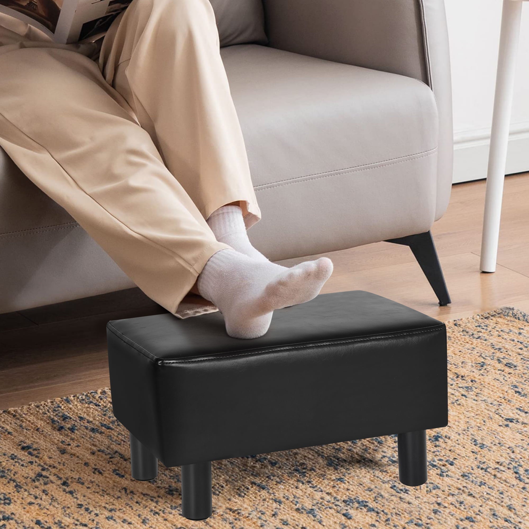 Homebeez Small Footstool Ottoman,Modern Rectangle Chair Foot Rest Foot Step Stool,Black