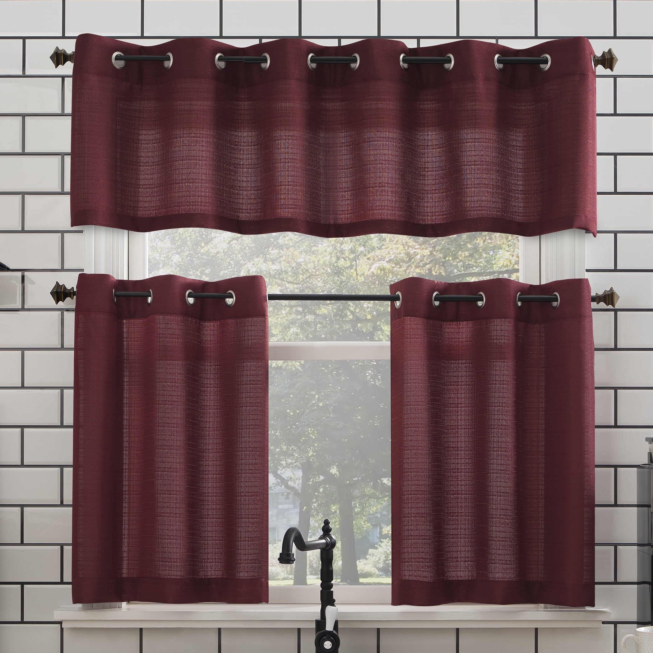 Mainstays Solid Grommet Semi Sheer Curtain Set, 54